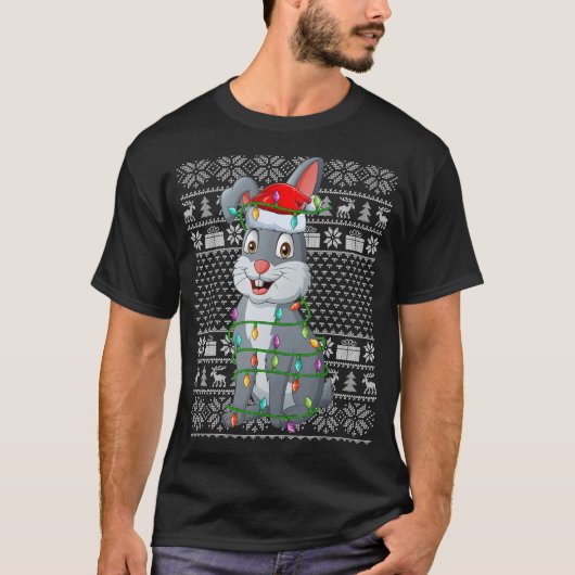 Lelijke Sweater Style Xmas verlicht Santa Rabbit C T-shirt (Voorkant)