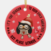 Lelijke trui 1e Winner Uil Keramisch Ornament (Voorkant)