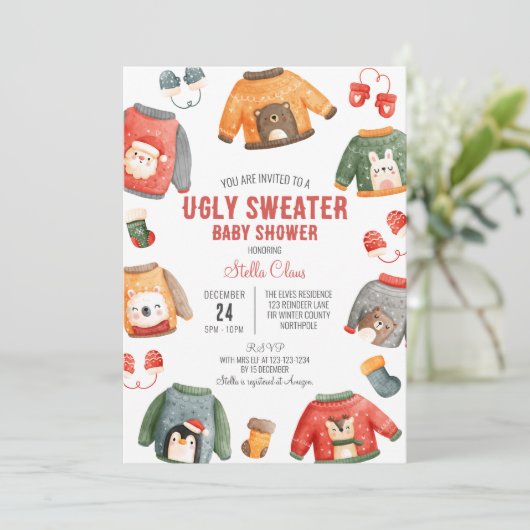 Lelijke trui Baby shower, kerstdouche Kaart (Staand voorkant)