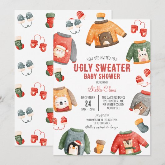 Lelijke trui Baby shower, kerstdouche Kaart (Voorkant / Achterkant)