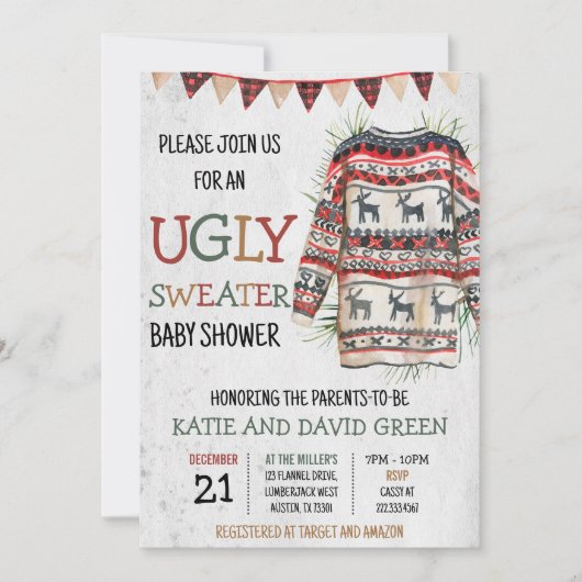 Lelijke trui baby shower uitnodiging  (Voorkant)