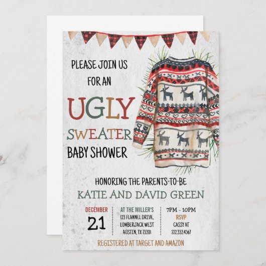 Lelijke trui baby shower uitnodiging  (Voorkant / Achterkant)