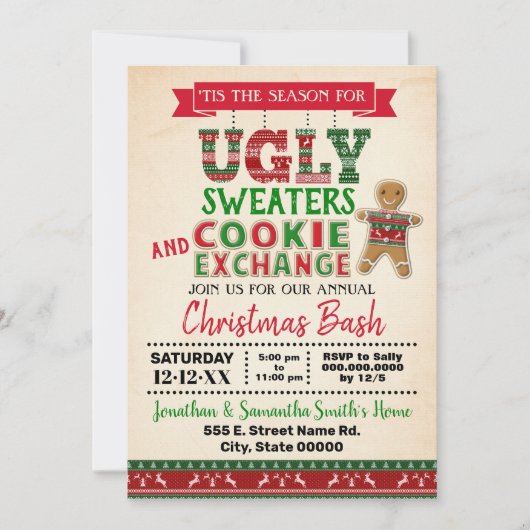 Lelijke trui & Cookie uitwisseling kerstbash Kaart (Voorkant)