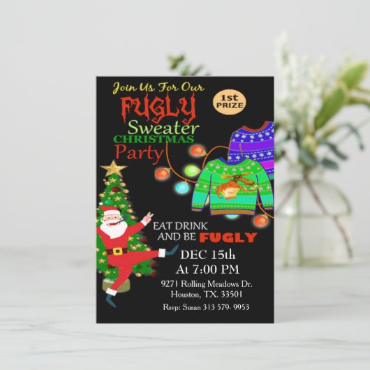 Lelijke trui eet Drink worden Fugly Christmas Part Kaart (Staand voorkant)