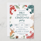 Lelijke trui en rendier kerstfeest kaart (Voorkant)