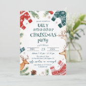 Lelijke trui en rendier kerstfeest kaart (Staand voorkant)