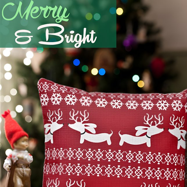 Lelijke trui Fair Isle Rendier Dachshund Kussen (Dachshund masquerading as a reindeer for wiener dog themed Christmas.)