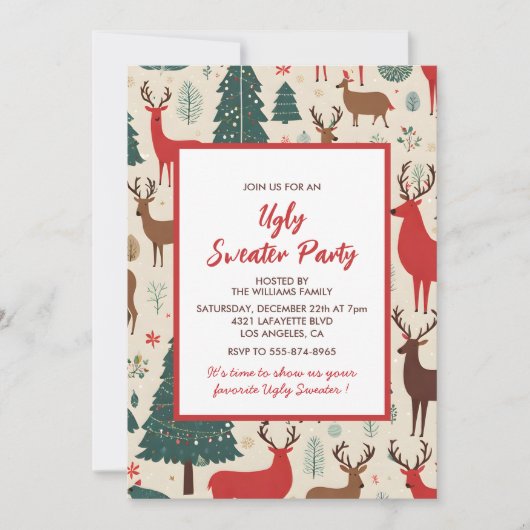 Lelijke trui feest uitnodiging Whimsical Deer (Voorkant)