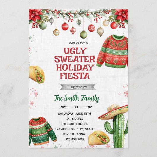 Lelijke trui Fiesta kerstfeest uitnodiging (Voorkant)