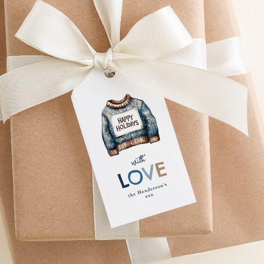 Lelijke trui fijne feestdagen cadeaulabel