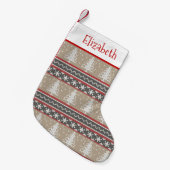 Lelijke trui gebreid kerstpatroon | Geelbruin en r Kleine Kerstsok (Voorkant (Hangend))