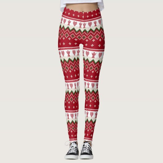 Lelijke trui Gebreide Hygge Angels Harten Kerstmis Leggings (Voorkant)