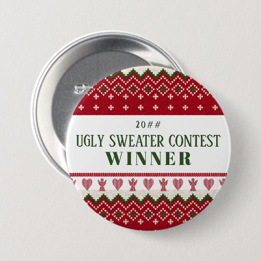 Lelijke trui Gebreide Hygge Angels Harten Kerstmis Ronde Button 7,6 Cm (Voorkant /achterkant)