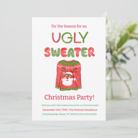 Lelijke trui Grappig Rendier Kerstfeest Kaart (Staand voorkant)