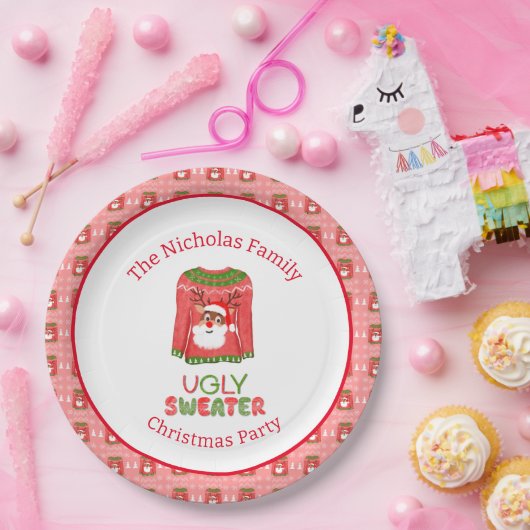 Lelijke trui Grappig Rendier Kerstfeest Papieren Bordje (Feest)