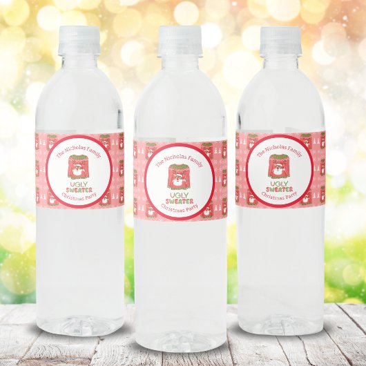 Lelijke trui Grappig Rendier Kerstfeest Waterfles Etiket