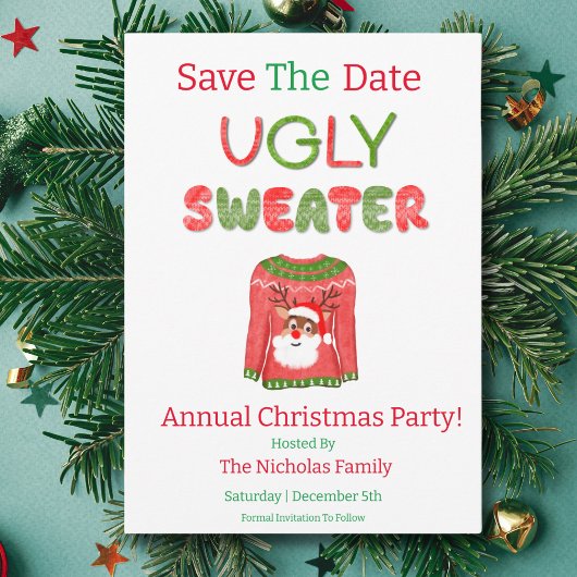 Lelijke trui Grappige rendieren Kerstfeest Save The Date