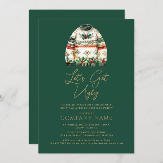 Lelijke trui Groene Kerstmis Corporate Party Kaart (Voorkant / Achterkant)