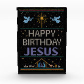 Lelijke trui Happy Birthday Jesus Religious Paarse Fotoblokken (Voorkant)