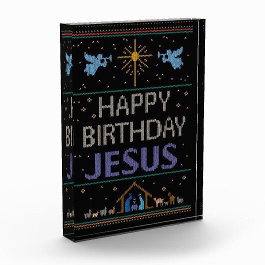 Lelijke trui Happy Birthday Jesus Religious Paarse Fotoblokken (Links)