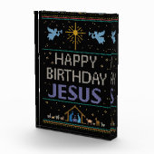 Lelijke trui Happy Birthday Jesus Religious Paarse Fotoblokken (Rechts)