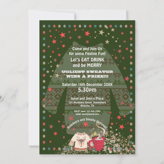 Lelijke trui Hot Chocolate Green Christmas Party Kaart (Achterkant)