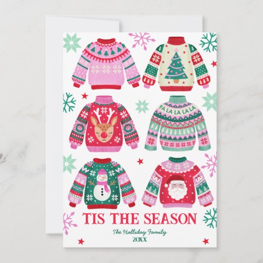 Lelijke trui is het seizoen familie kerst feestdagenkaart (Voorkant)