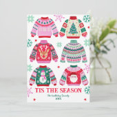 Lelijke trui is het seizoen familie kerst feestdagenkaart (Staand voorkant)