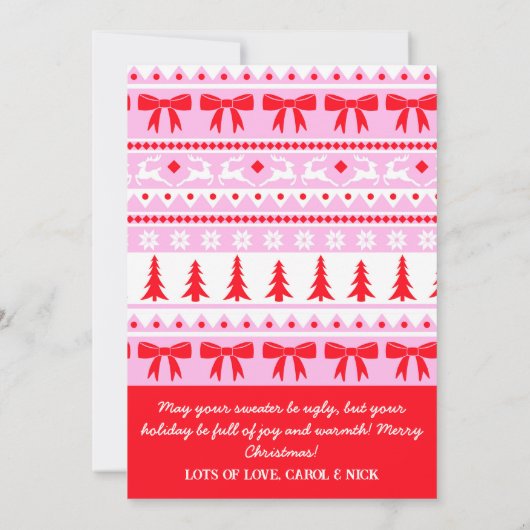 Lelijke trui is het seizoen familie kerst feestdagenkaart (Achterkant)