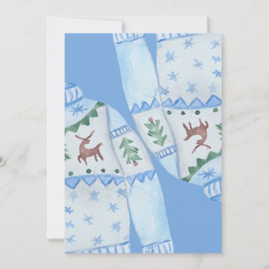 Lelijke Trui Kerst Blauw Waterverf Rustiek Kaart (Achterkant)