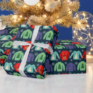Lelijke trui kerst illustratie sneeuwvlokken  cadeaupapier
