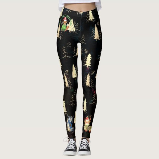 Lelijke Trui Kerst Leuke Dieren Zwart Leggings (Voorkant)