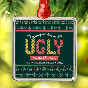 Lelijke trui kerst Noorse jager groene brei Metalen Ornament
