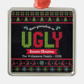 Lelijke trui kerst Nordic Knit Chalkboard Fun Metalen Ornament (Voorkant)