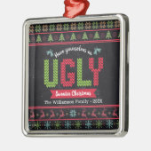 Lelijke trui kerst Nordic Knit Chalkboard Fun Metalen Ornament (Links)