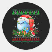 Lelijke Trui Kerst Pyjama Bowling Xmas Lights Ronde Sticker (Voorkant)