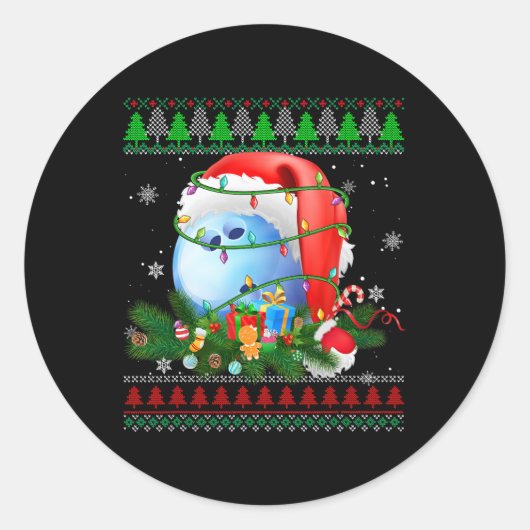 Lelijke Trui Kerst Pyjama Bowling Xmas Lights Ronde Sticker (Voorkant)