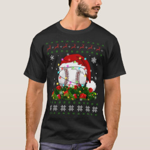 Lelijke trui kerst pyjama verlichting honkbal spor t-shirt