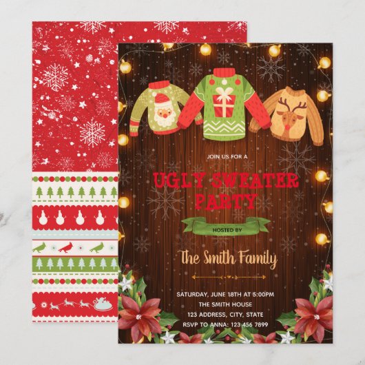 Lelijke trui kerst thema uitnodiging (Voorkant / Achterkant)