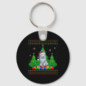 Lelijke Trui Kerstboom Kerstman Hoed Akbash Hond X Sleutelhanger (Voorkant)