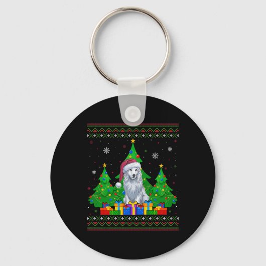 Lelijke Trui Kerstboom Kerstman Hoed Akbash Hond X Sleutelhanger (Voorkant)