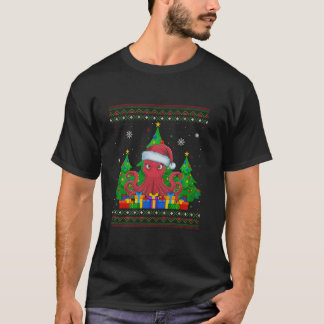 Lelijke Trui Kerstboom Kerstman Hoed Octopus Xmas T-shirt