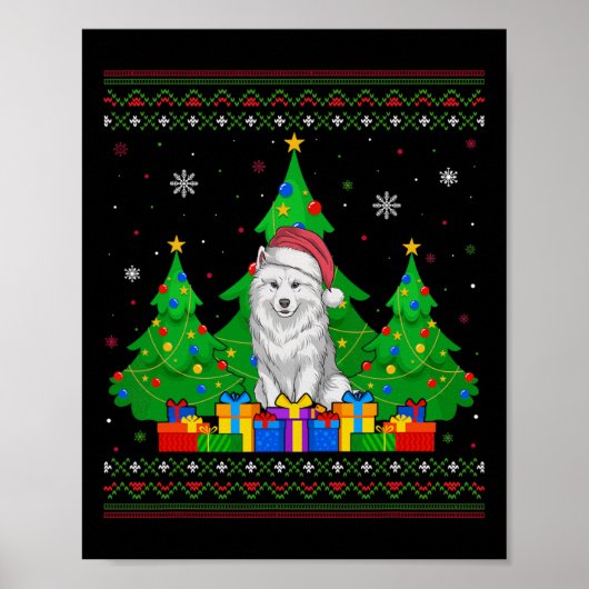 Lelijke Trui Kerstboom Kerstman Hoed Samoyed Hond Poster (Voorkant)