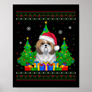 Lelijke Trui Kerstboom Kerstman Hoed Shih Tzu Hond Poster