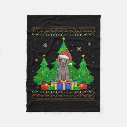 Lelijke Trui Kerstboom Kerstman Hoed Weimaraner D Fleece Deken (Voorkant)