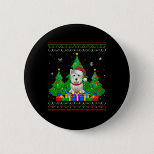 Lelijke Trui Kerstboom Kerstman Hoed Westie Hond X Ronde Button 5,7 Cm