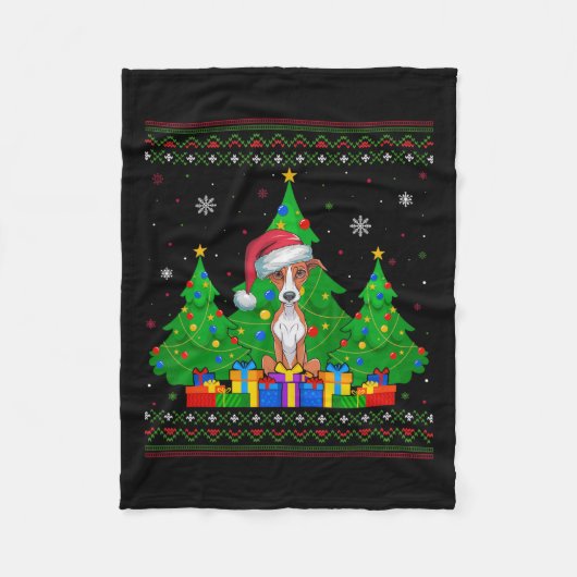 Lelijke Trui Kerstboom Kerstman Hoed Whippet Hond Fleece Deken (Voorkant)