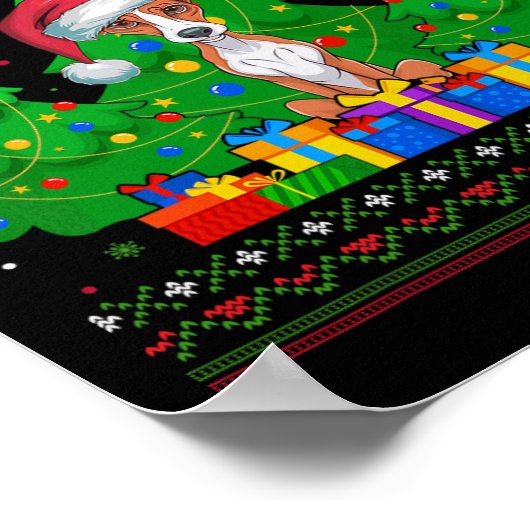 Lelijke Trui Kerstboom Kerstman Hoed Whippet Hond Poster (Hoek)