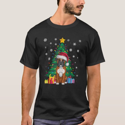 Lelijke Trui Kerstboom Lights Boxer Dog Santa T-shirt (Voorkant)