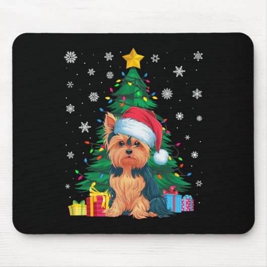 Lelijke Trui Kerstboom Lights Yorkie Dog Sant Muismat (Voorkant)